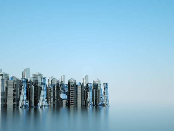 未来主义的摩天大楼在流动。数字数据的流动。未来之城。3 d演示。三维渲染图片下载