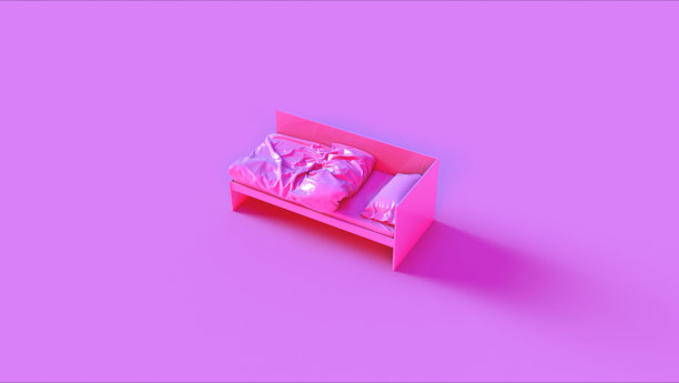 粉红色的单人床图片下载