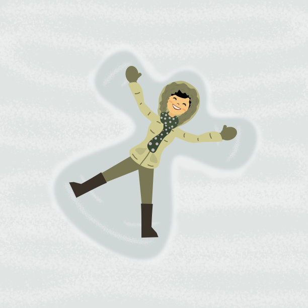 快乐的女孩在雪天做雪天使图片下载