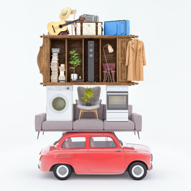 房屋迁移和运输，超载的概念3d渲染图片下载