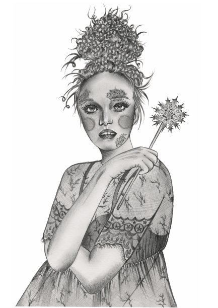 穿着雪纺衣服的女人，双手合十，手里拿着一根有大雪花的魔杖图片下载