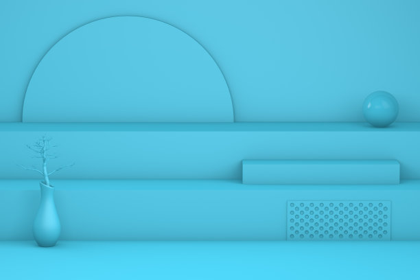 最小的蓝色楼梯，讲台和几何形状图片下载