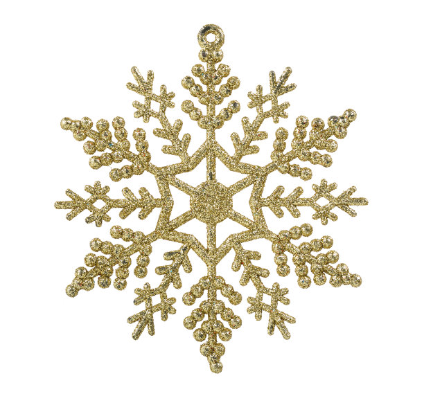 黄色雪花圣诞装饰品孤立在白色的背景图片下载