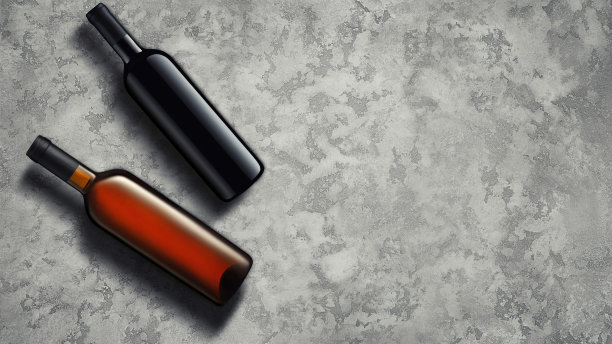 模板概念酒瓶为您的设计和广告公司推广您的产品在灰色混凝土背景。酒瓶模型与复制空间。俯视图图片下载