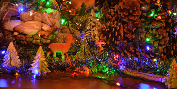 松果和圣诞彩灯图片下载