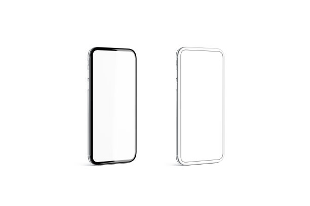 空白黑色和银色手机框架与白色屏幕模型素材图片