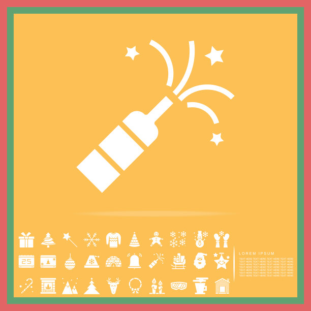 圣诞庆祝香槟固体图标设置，矢量，插图图片下载