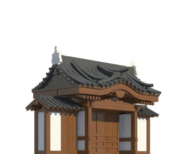 日本建筑孤立在白色背景的3d插图图片下载