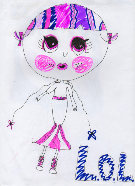 粉色可爱的女孩lol字，孩子的画图片下载