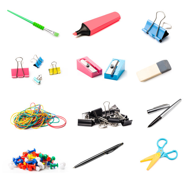 文具设置在白色背景上图片下载