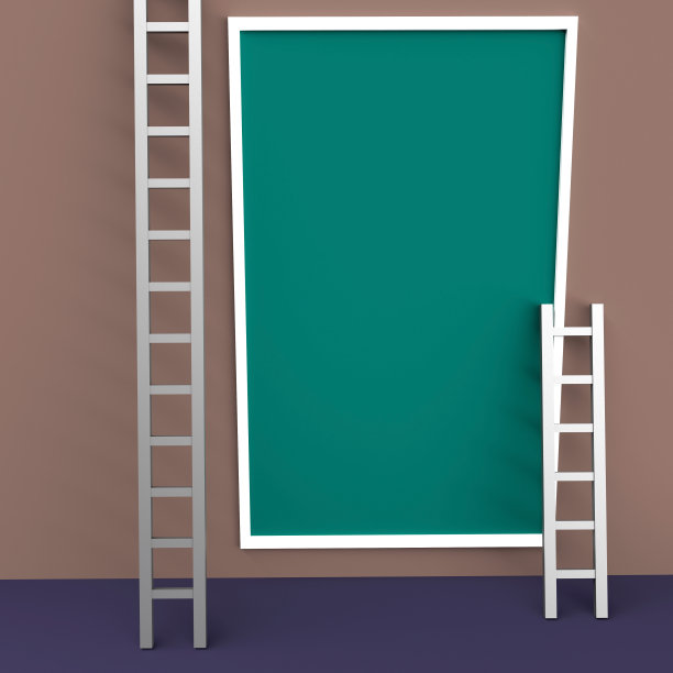 空白黑板和楼梯，3D渲染图片下载