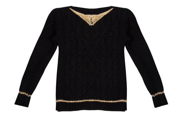 黑色毛衣与金色镶边孤立在白色背景图片下载