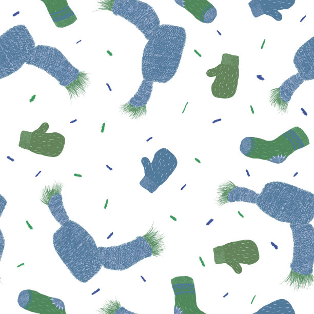 冬季无缝图案与温暖针织围巾，手套，袜子图片下载