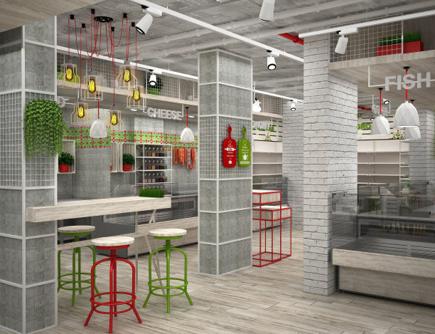 食品商店的三维可视化。图片下载