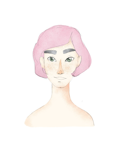 年轻漂亮的短发女人。粉红色头发的女孩。女性人物插图。图片下载