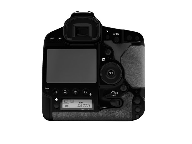 专业的黑色相机与皮革插入后视图3d渲染在白色背景上没有阴影图片下载