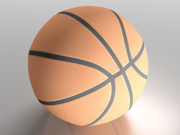 一个篮球在光滑的灰色地板上- 3D渲染插图图片下载