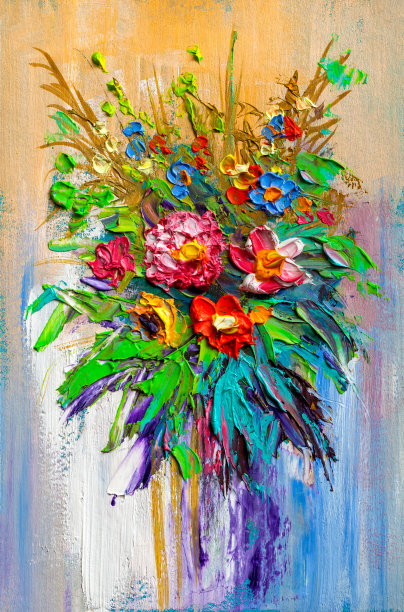 油画一束花。图片下载