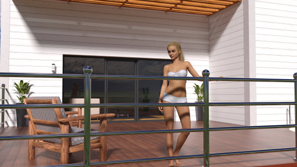一个女人穿着内衣站在甲板上的插图图片下载
