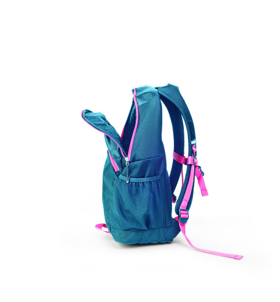 蓝色背包，是打开孤立的白色背景图片下载