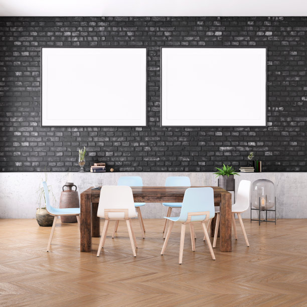 带有画框模板的北欧风格公寓餐厅办公室工作室素材图片