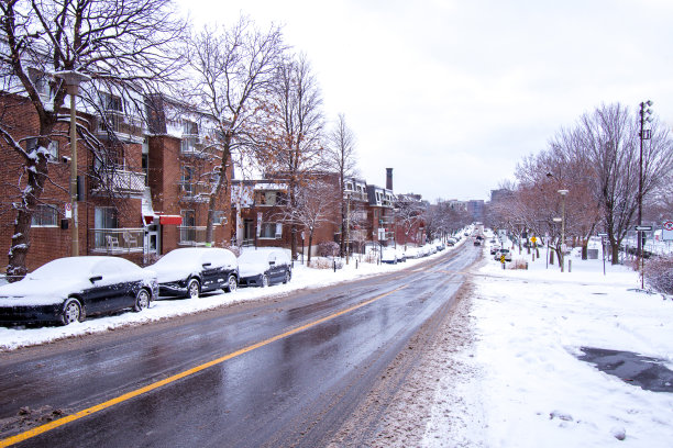 蒙特利尔冬季住宅区的街道图片下载