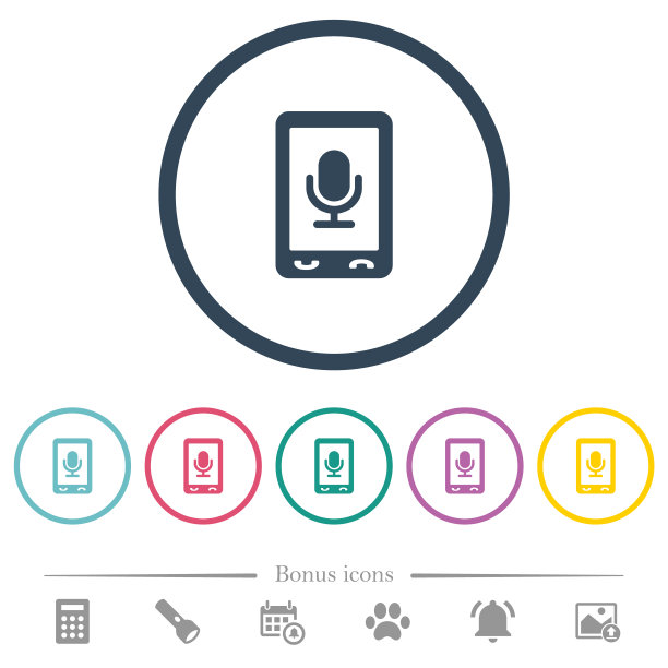 移动录音平面颜色图标在圆形轮廓图片下载