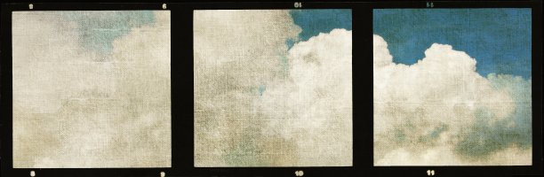 三重复古胶片带框架与蓝天和云。图片下载