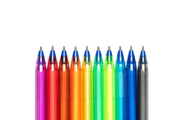 彩虹般鲜艳的塑料圆珠笔图片下载