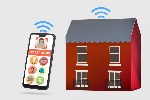 智能手机屏幕上的智能家居应用程序，房子在白色背景上图片下载
