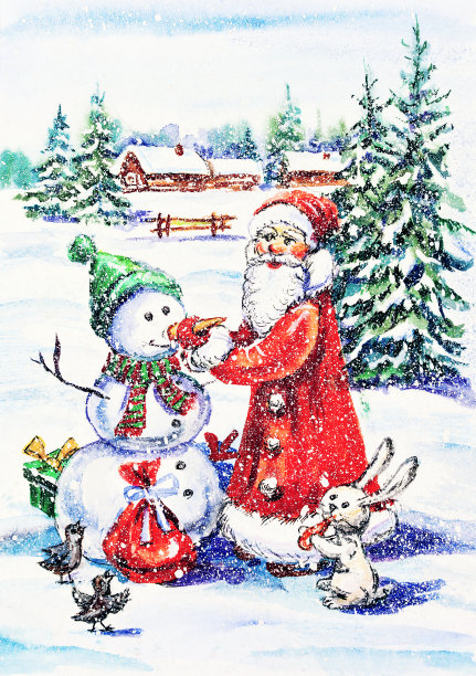 圣诞老人的新年明信片图片下载