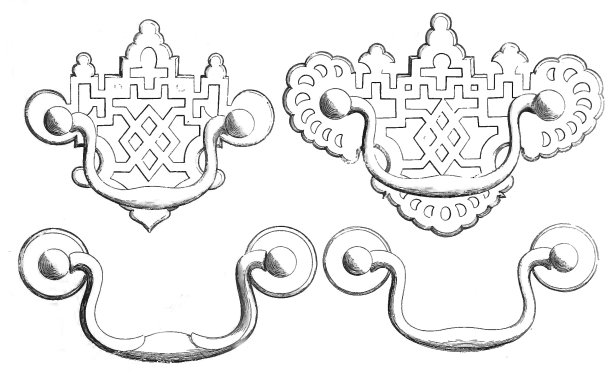 一套黄铜把手，饰有纹章，铰链图片下载