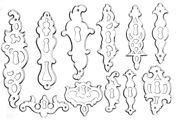 一套黄铜把手，饰有纹章，铰链图片下载