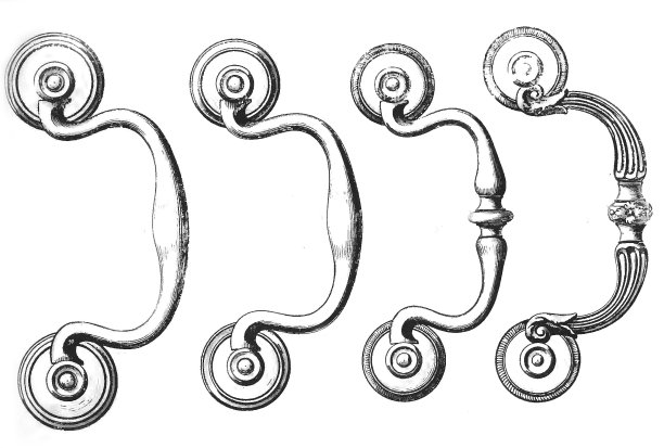 一套黄铜把手，饰有纹章，铰链图片下载