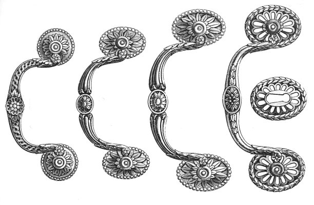 一套黄铜把手，饰有纹章，铰链图片下载