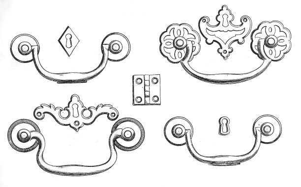 一套黄铜把手，饰有纹章，铰链图片下载