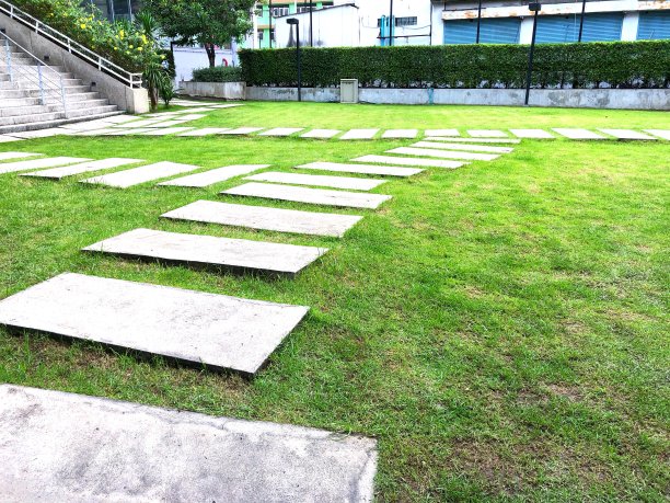 草地上的水泥砌块作为人行道图片下载