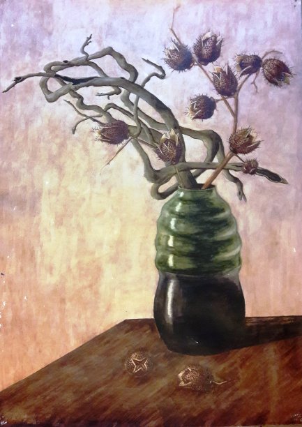 绿色花瓶里拧干的根图片下载