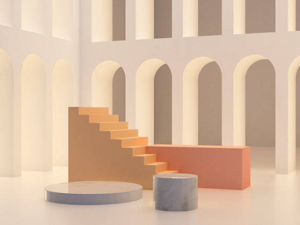 3d抽象最小背景。带有柔和颜色的领奖台的拱门图片下载