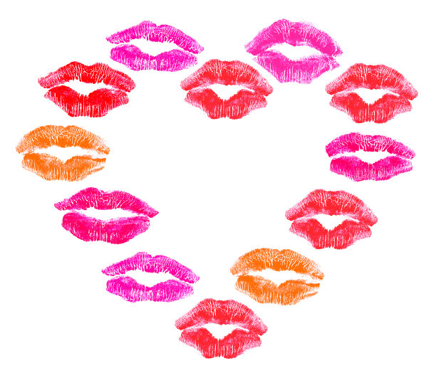 口红吻着孤立的心白图片下载