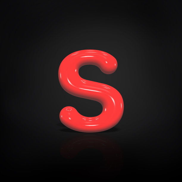 光滑的红色油漆大写字母S的气泡隔离在黑色的背景，3d渲染插图。图片下载