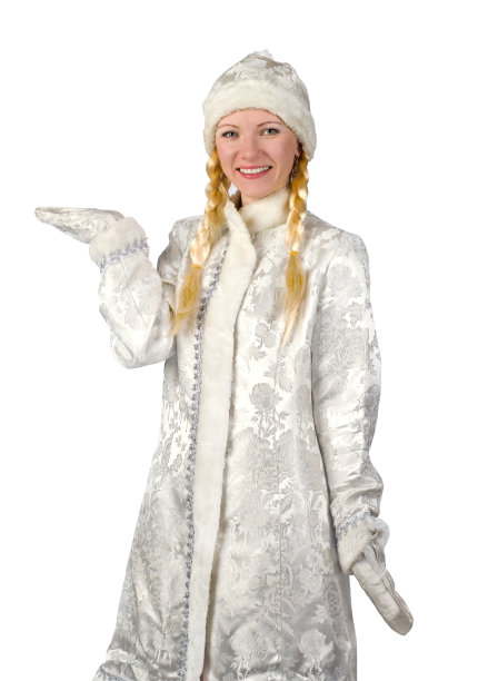 白色背景上梳着辫子的雪姑娘。图片下载