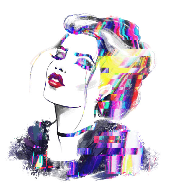 手绘美女时尚画像。时尚漂亮的模特为时尚设计。抽象的时尚插画。时装模特儿。图片下载