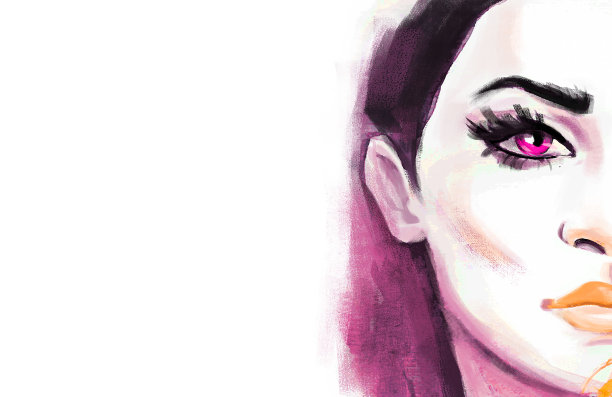 女人的脸。手绘时尚插画。美丽女人的肖像。时尚漂亮的模特为时尚设计。图片下载