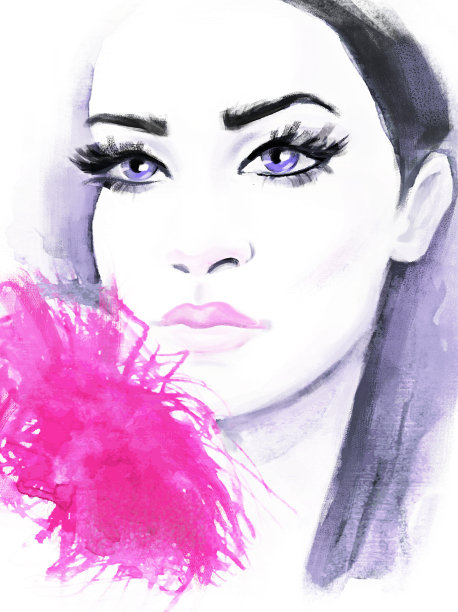 手绘美女时尚画像。时尚漂亮的模特为时尚设计。抽象的时尚插画。时装模特儿。图片下载