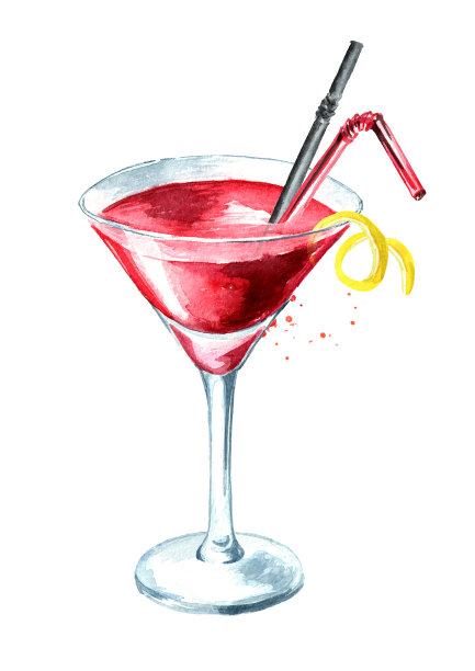 柠檬汁的鸡尾酒。水彩手绘插图，孤立的白色背景图片下载
