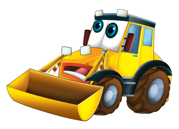 卡通有趣的挖掘机-在白色的背景图片下载