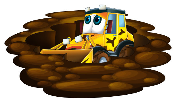 卡通有趣的挖掘机-在白色的背景图片下载