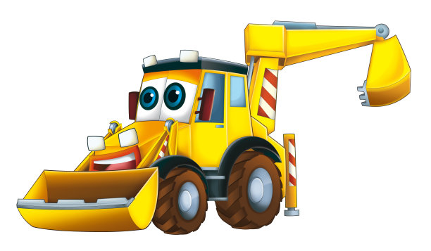 卡通有趣的挖掘机-在白色的背景图片下载
