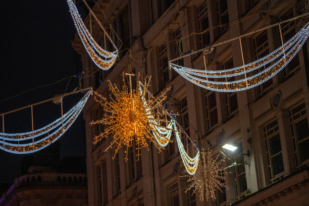 圣诞街灯在伯明翰圣诞市场图片下载